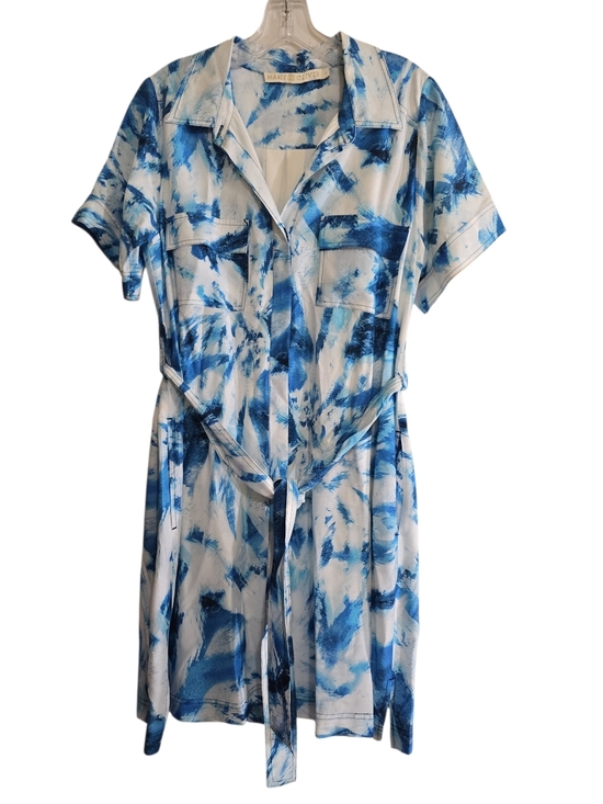 Marie Oliver Dresses & Skirts - Marie Oliver Tie Waist Button Front Shirt Dress Small Tie Dye Blue White
